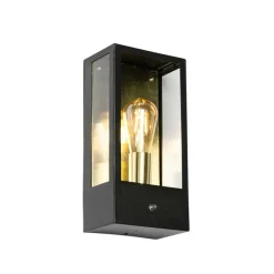 Buiten wandlamp zwart met goud schemersensor - Rotterdam
