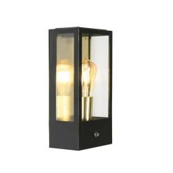 Buiten wandlamp zwart met goud schemersensor - Rotterdam