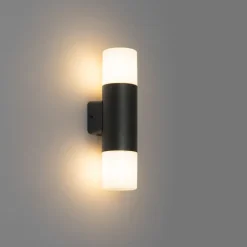Buiten wandlamp zwart met opale kap 2-lichts IP44 - Odense