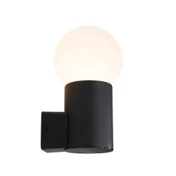 Buiten wandlamp zwart met opaal glas IP44 - Huma