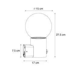 Buiten wandlamp zwart met opaal glas met bewegingssensor - Huma