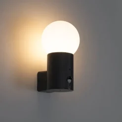 Buiten wandlamp zwart met opaal glas met bewegingssensor - Huma