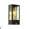 Buiten wandlamp zwart met goud en bewegingsmelder - Rotterdam