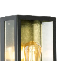 Buiten wandlamp zwart met goud en bewegingsmelder - Rotterdam