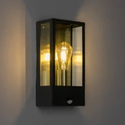 Buiten wandlamp zwart met goud en bewegingsmelder - Rotterdam