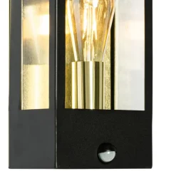 Buiten wandlamp zwart met goud en bewegingsmelder - Rotterdam