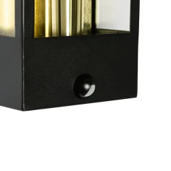 Buiten wandlamp zwart met goud en bewegingsmelder - Rotterdam