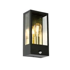 Buiten wandlamp zwart met goud en bewegingsmelder - Rotterdam