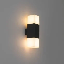 Buiten wandlamp zwart met opale kap 2-lichts IP44 - Denmark
