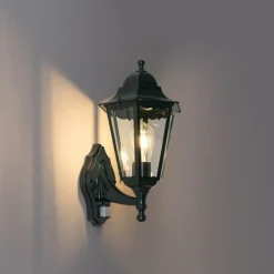 Buiten wandlantaarn donker groen met bewegingssensor IP44 - New Orleans up