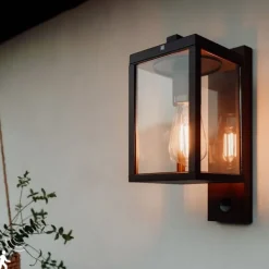 Buiten wandlantaarn roestbruin met bewegingssensor IP44 - Charlois