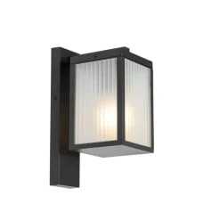 Buiten wandlantaarn zwart met ribbel glas IP44 - Charlois