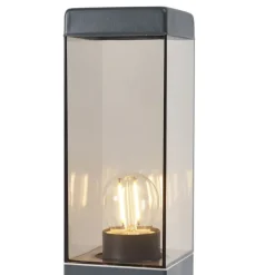 Buitenlamp donkergrijs met smoke glas 45cm IP44 met stopcontact en bewegingssensor - Malios