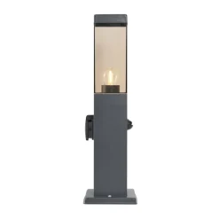 Buitenlamp donkergrijs met smoke glas 45cm IP44 met stopcontact en bewegingssensor - Malios