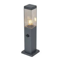 Buitenlamp donkergrijs met smoke glas 45cm IP44 met stopcontact en bewegingssensor - Malios