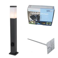 Buitenlamp donkergrijs met grondpin en kabelmof 80cm incl. stopcontact IP44 - Malios