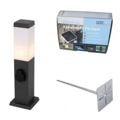 Buitenlamp donkergrijs met grondpin en kabelmof 45cm incl. stopcontact IP44 - Malios