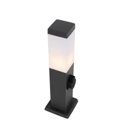 Buitenlamp donkergrijs met grondpin en kabelmof 45cm incl. stopcontact IP44 - Malios