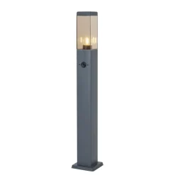 Buitenlamp donkergrijs met smoke glas 80cm IP44 met stopcontact en bewegingssensor - Malios