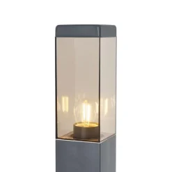Buitenlamp donkergrijs met smoke glas 80cm IP44 met stopcontact en bewegingssensor - Malios