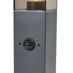 Buitenlamp donkergrijs met smoke glas 80cm IP44 met stopcontact en bewegingssensor - Malios