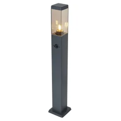 Buitenlamp donkergrijs met smoke glas 80cm IP44 met stopcontact en bewegingssensor - Malios