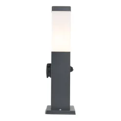Buitenlamp donkergrijs met opaal glas 45cm IP44 met stopcontact en bewegingssensor - Malios
