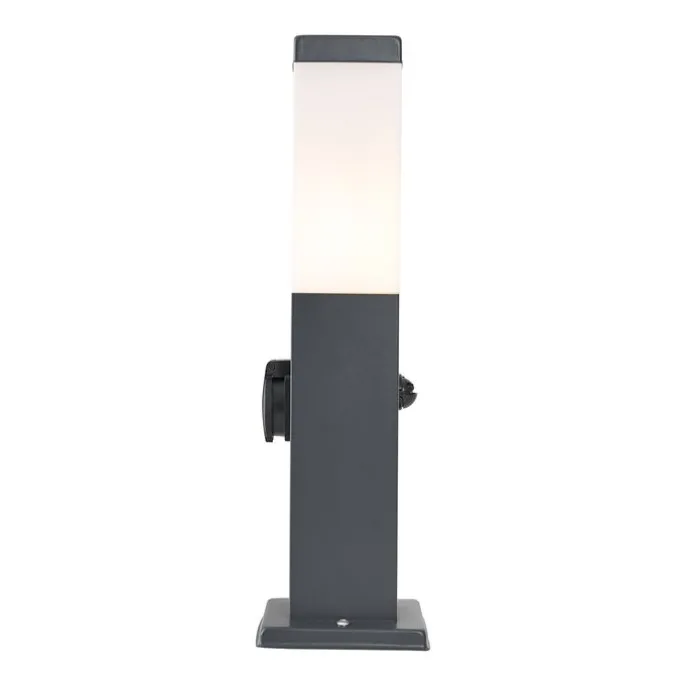 Buitenlamp donkergrijs met opaal glas 45cm IP44 met stopcontact en bewegingssensor - Malios