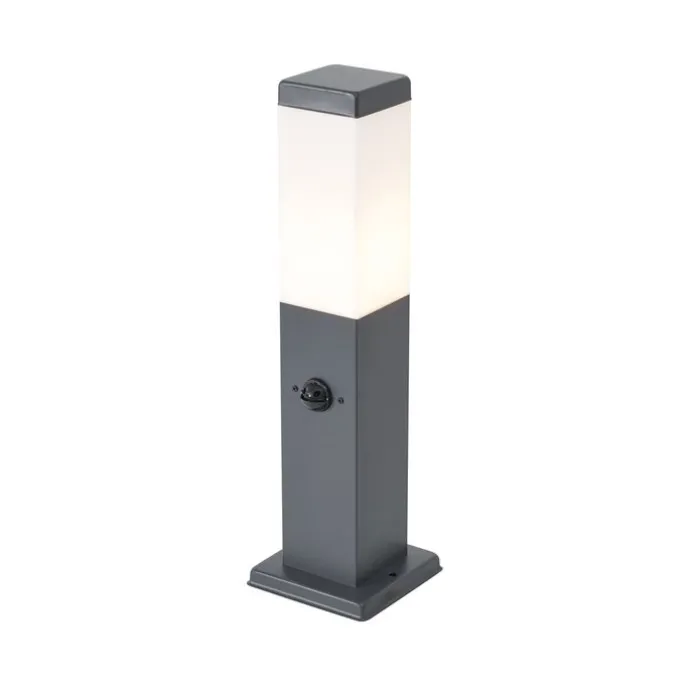 Buitenlamp donkergrijs met opaal glas 45cm IP44 met stopcontact en bewegingssensor - Malios