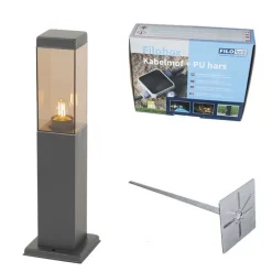 Buitenlamp donkergrijs met smoke glas met grondpin en kabelmof 45cm IP44 - Malios