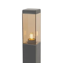 Buitenlamp donkergrijs met smoke glas met grondpin en kabelmof 45cm IP44 - Malios