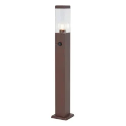 Buitenlamp roestbruin met helder glas 80cm IP44 met stopcontact en bewegingssensor - Malios
