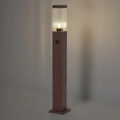 Buitenlamp roestbruin met helder glas 80cm IP44 met stopcontact en bewegingssensor - Malios