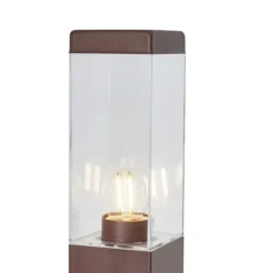 Buitenlamp roestbruin met helder glas 80cm IP44 met stopcontact en bewegingssensor - Malios