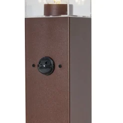 Buitenlamp roestbruin met helder glas 80cm IP44 met stopcontact en bewegingssensor - Malios