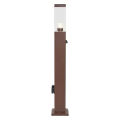 Buitenlamp roestbruin met helder glas 80cm IP44 met stopcontact en bewegingssensor - Malios