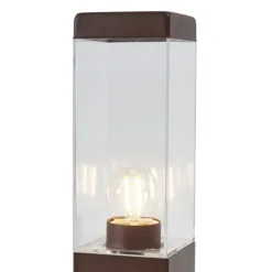 Buitenlamp roestbruin met helder glas 45cm IP44 met stopcontact en bewegingssensor - Malios