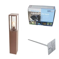 Buitenlamp roestbruin met grondpin en kabelmof 80cm IP44 - Charlois