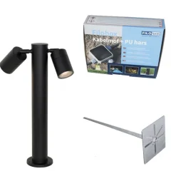 Buitenlamp zwart met grondpin en kabelmof 50cm 2-lichts IP44 - Duo