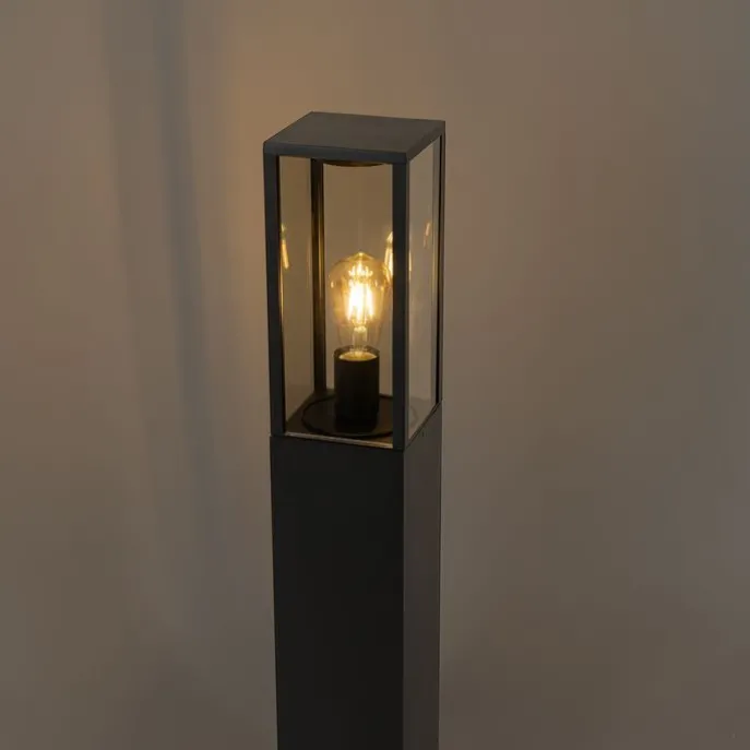 Buitenlamp zwart met smoke glas met grondpin en kabelmof 80cm IP44 - Charlois