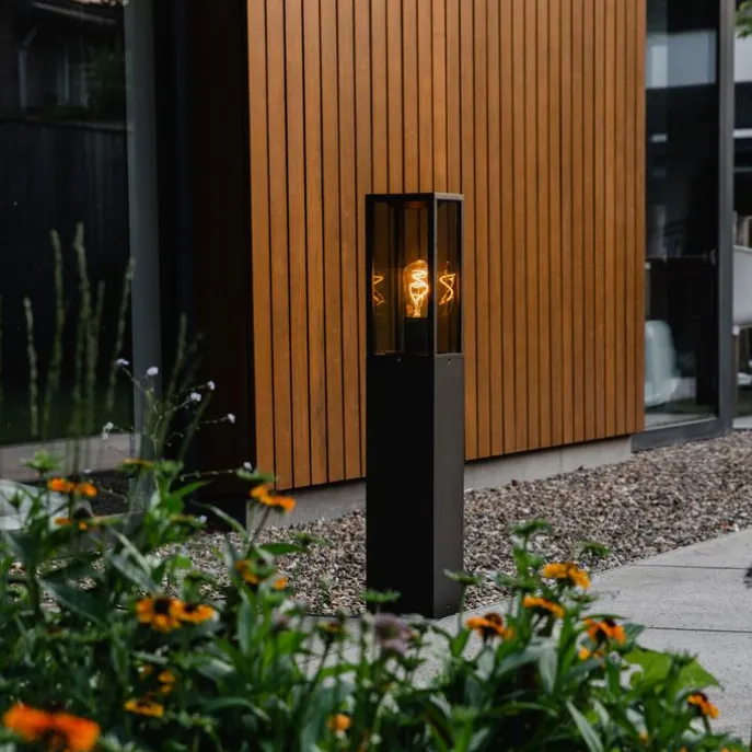 Buitenlamp zwart met smoke glas met grondpin en kabelmof 80cm IP44 - Charlois