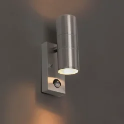 Buitenwandlamp staal 2-lichts IP44 met bewegingssensor - Duo