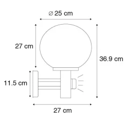 Buitenwandlamp staal RVS IP44 met bewegingsmelder - Sfera
