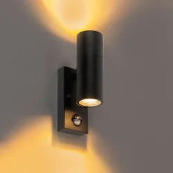 Buitenwandlamp zwart 2-lichts met bewegingssensor IP44 - Duo