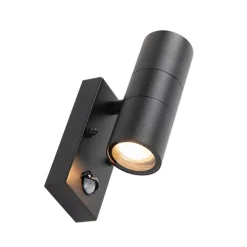 Buitenwandlamp zwart 2-lichts met bewegingssensor IP44 - Duo