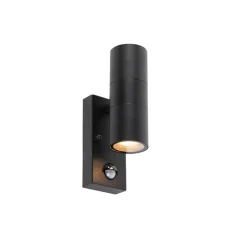 Buitenwandlamp zwart 2-lichts met bewegingssensor IP44 - Duo