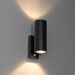 Buitenwandlamp zwart 2-lichts AR70 met bewegingssensor - Duo