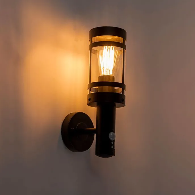 Buitenwandlamp zwart met bewegingssensor IP44 - Gleam