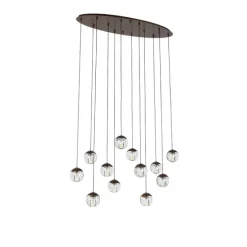 Design hanglamp donker brons met helder glas 12-lichts - Inge