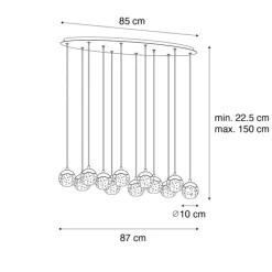 Design hanglamp donker brons met helder glas 12-lichts - Inge